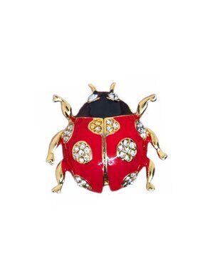 Vintage Enamel & Rhinestone Ladybug Brooch